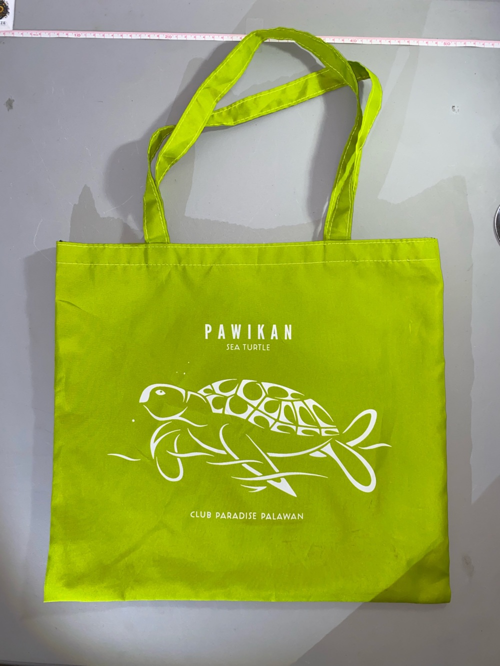 Pawikan Sea Turtle Tote Bag - Lime Green with White Print (A)